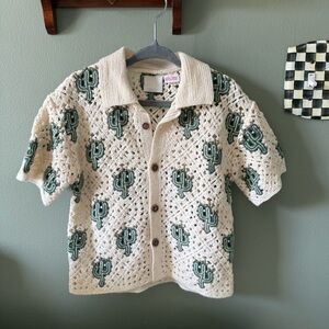 ZARA Kids Cactus Crochet Knit Polo Shirt